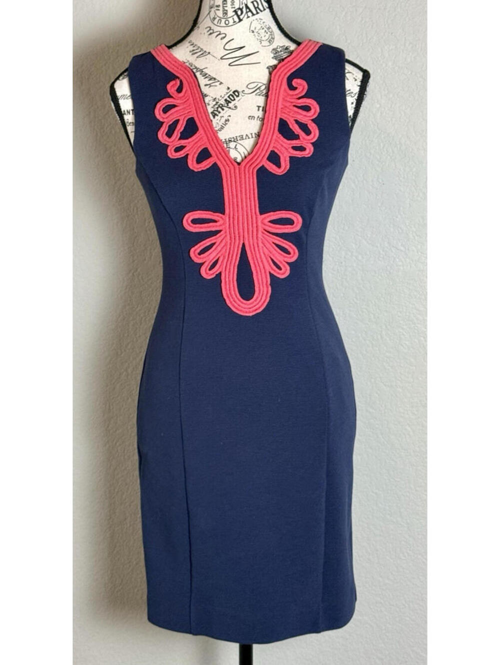 Lilly Pulitzer Navy & Coral Janice Shift Midi Dress XS